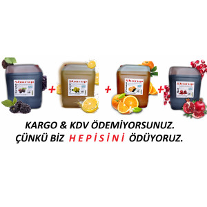 Shurup  Konsantre Meyve Aromalı İçecek  4 ' Lü Karadut  + Limon + Portakal + Nar  5,7 kg  1+9