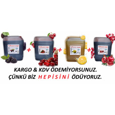 Shurup  Konsantre Meyve Aromalı İçecek  4 ' Lü Karadut + Vişne + Limon + Nar  5,7 kg   1+9