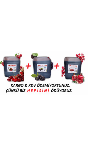 Shurup Konsantre Meyve Aromalı İçecek 3 ' Lü  Karadut  +  Vişne + Nar 5,7 kg  1+9 