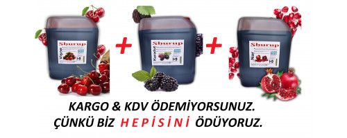 Shurup Konsantre Meyve Aromalı İçecek 3 ' Lü  Karadut  +  Vişne + Nar 5,7 kg  1+9
